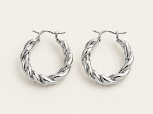 Silver-tone Twisted Hoop Earrings