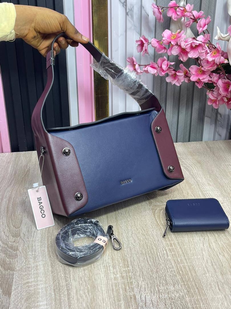 Navy and Burgundy Shoulder Bag