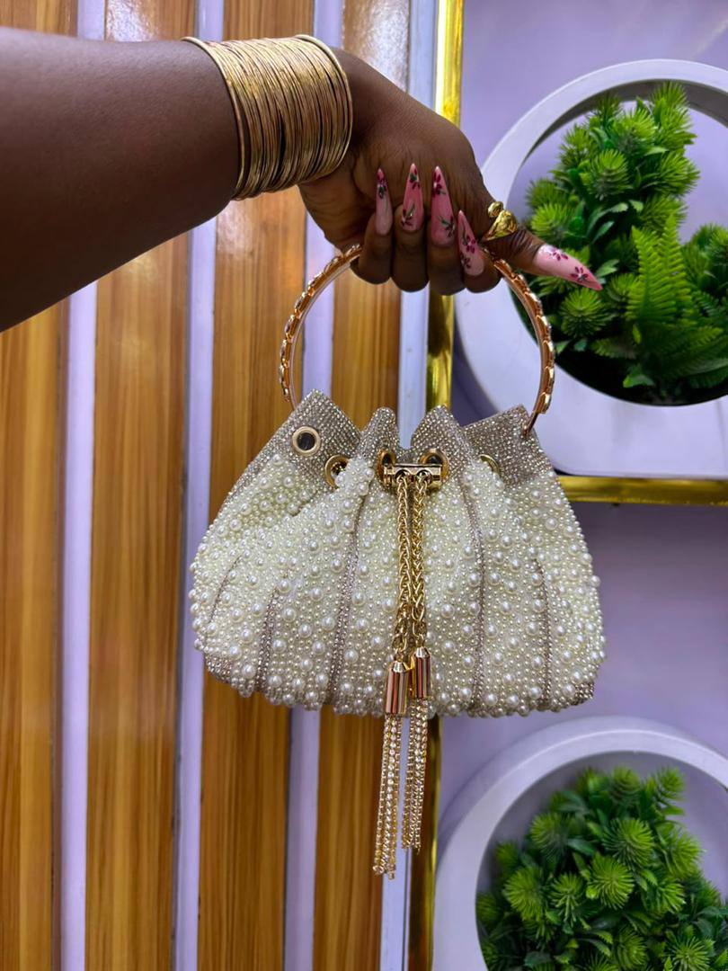 Pearl Beaded Drawstring Handbag